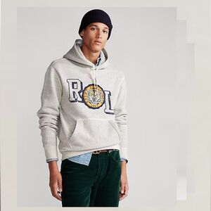 Polo Ralph Lauren Hoodie Large 1967 Tiger RL Logo Fleece Grey Preppy Activewear